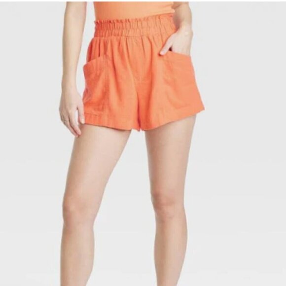 NWT A New Day Women's S Small Shorts Orange High-Rise Linen Blend Pull-On  M - Picture 1 of 3